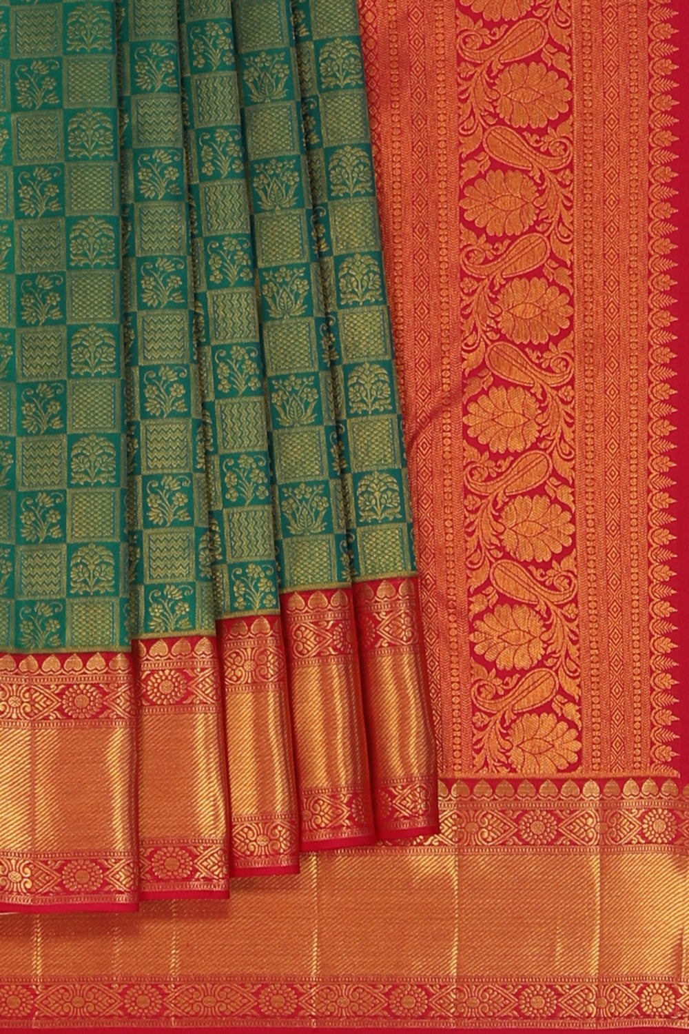 Image of Kanchipattu Teal Green Brocade Luminous Sheen Saree